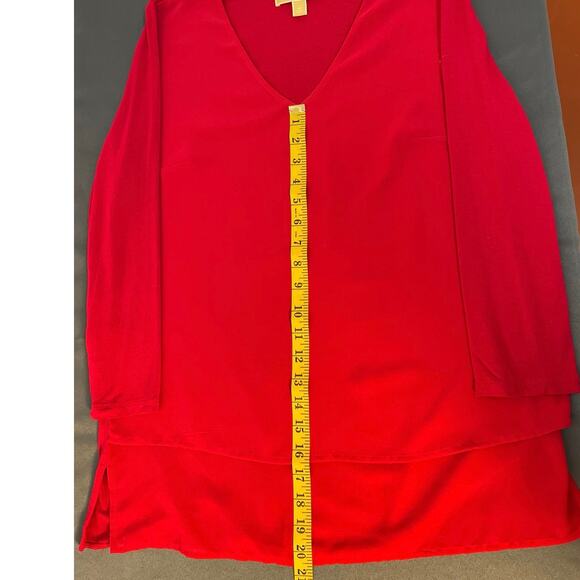 MICHAELMicharl Kors Red Layered long Sleeve V Neck Blouse Med Pre-Owned - Picture 5 of 10